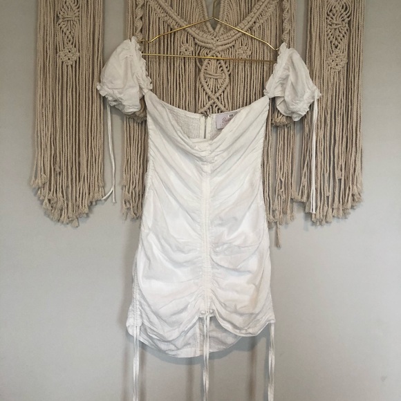 Blush Dresses & Skirts - White mini dress with ruching and ties 👀🔥